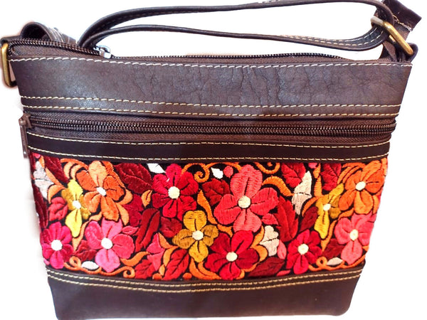 Genuine Crossbody Floral Light Brown Purse Handbag Leather Handmade in USA