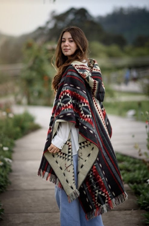 Alpaca Wool/Blend Poncho: Hooded, Uniquely and Individually Designed. Handmade in Ecuador.