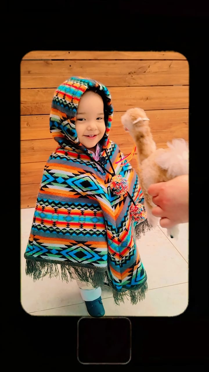 Alpaca Wool/Blend Poncho for Toddlers | Hooded | Unique Design | Handmade in Ecuador