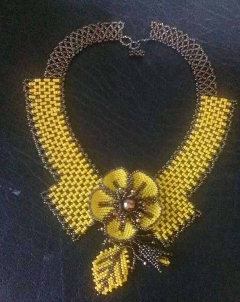 Brown and Yellow Necklace with Flower Design Handmade by Ecuadorian Artisan Women 10