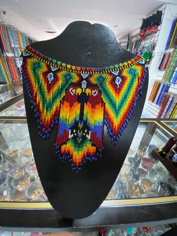 One of a Kind Amazonian Beaded Necklace with Colorful Macaw Design Handmade by Ecuadorian Artisan Women