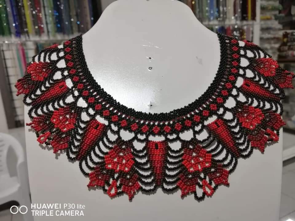 Red and Black Beaded Necklace Handmade by Ecuadorian Artisan Women