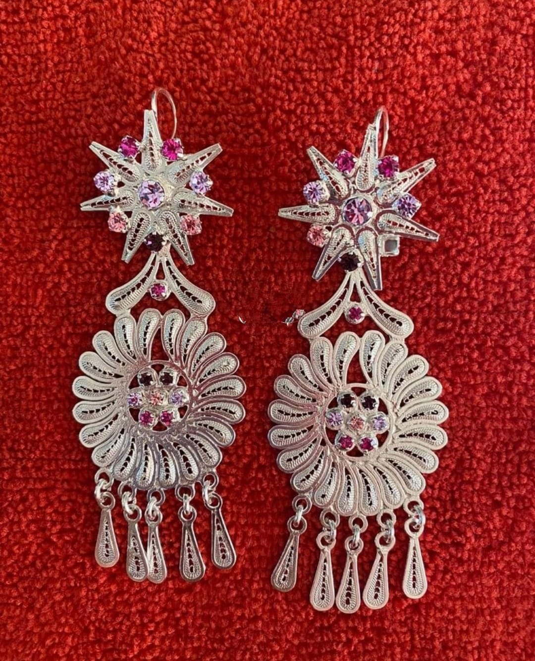 Sterling Silver Star-Art Rhinestone Flower Screw Back Earrings