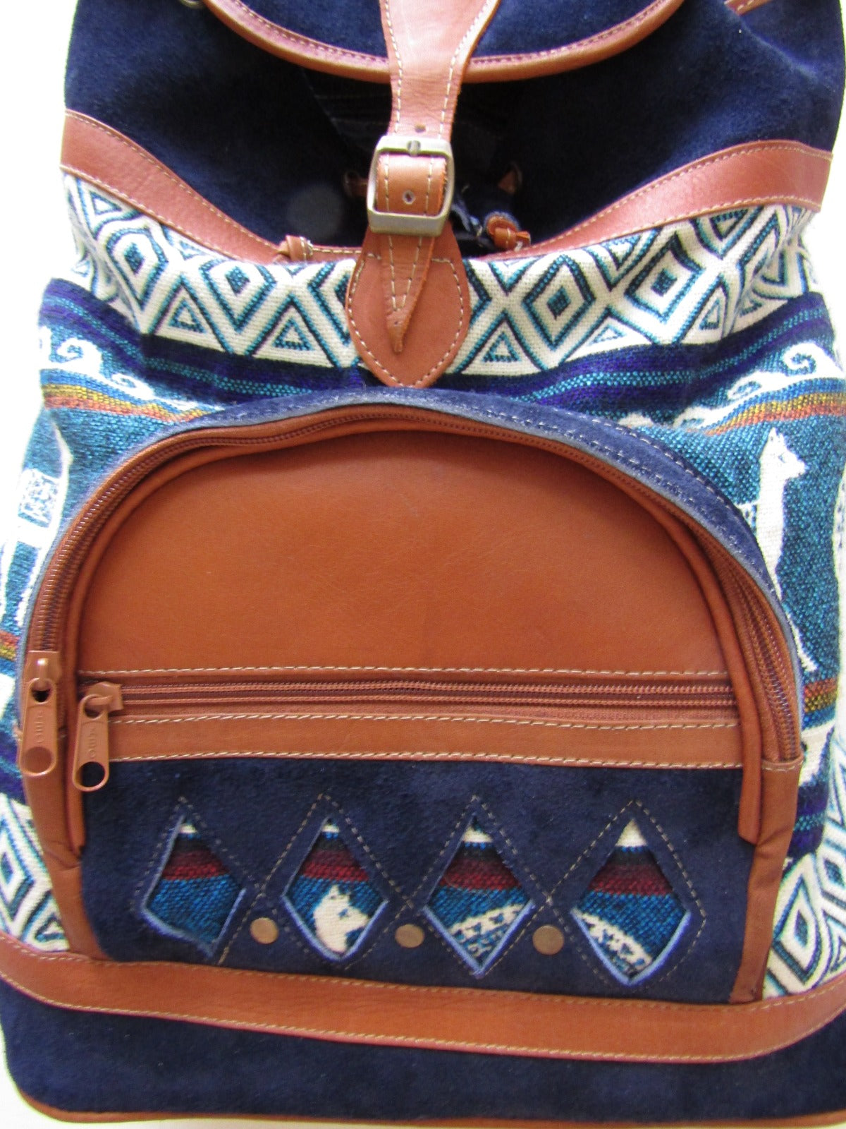 Backpack With Suede Leather/Ethnic Andean Handmade Genuine Leather Aguayo / Uniquely Designed For Individual Distinction