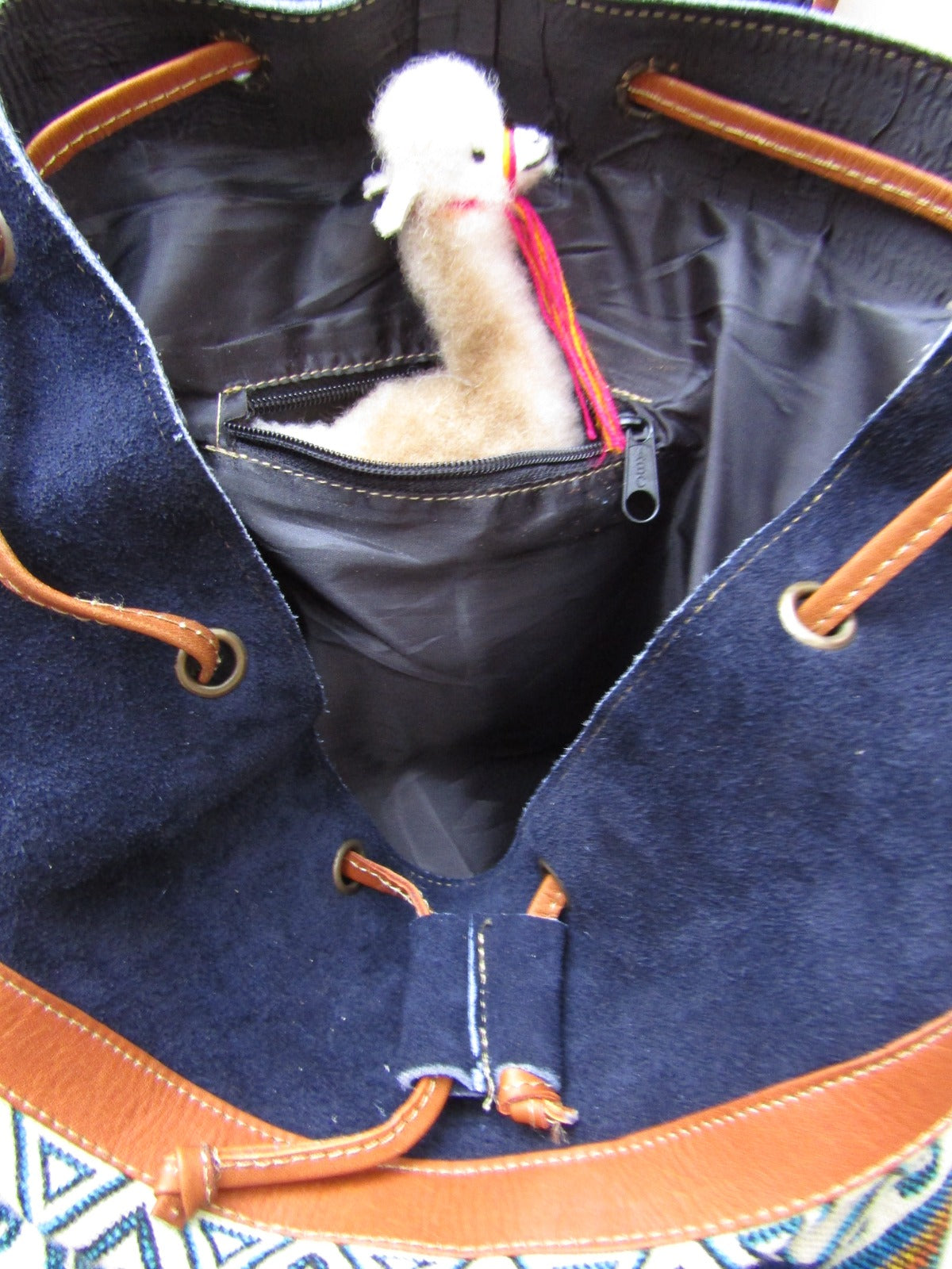 Backpack With Suede Leather/Ethnic Andean Handmade Genuine Leather Aguayo / Uniquely Designed For Individual Distinction